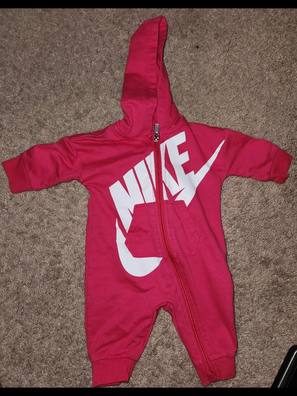 Nike Hot Pink Hooded Baby One-Piece with White Logo 3 Month